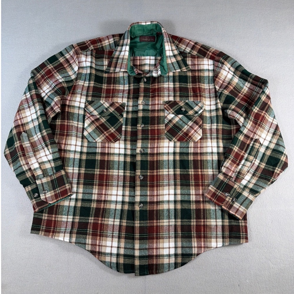 Northwest Territory Mens Vintage Plaid Flannel‎ Shirt Green Brown Large